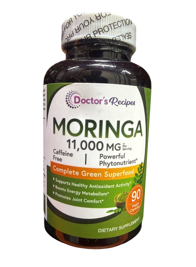 Doctor's Recipes Moringa 11,000 mg Strength, Complete Green Superfood, Natural Antioxidant Support, Non-GMO, 90 Vegan Caps, No Caffeine Soy Gluten - Image 1